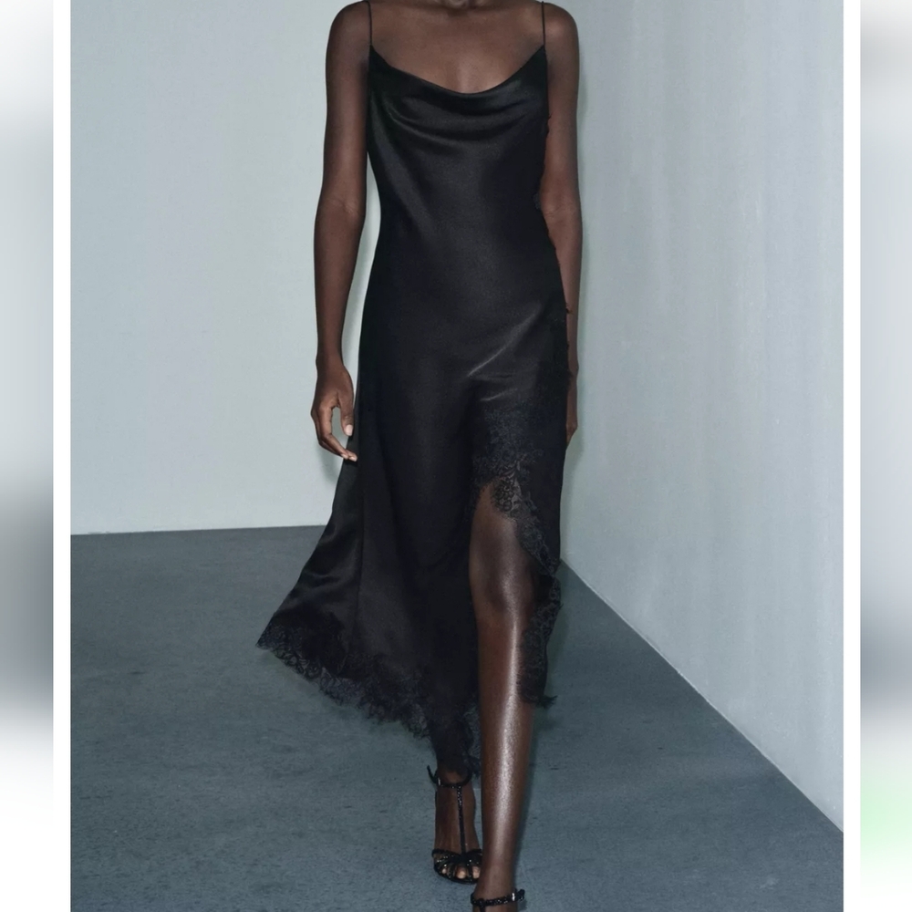 ZARA ASYMMETRIC LACE DRESS BLACK - Picture 5 of 12